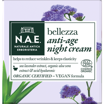 N.A.E. bio öregedésgátló éjszakai arckrém Bellezza sóvirággal, bio aloe vera kivonattal 50 ml